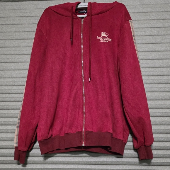 Burberry Tops - Burberry Red Zip-Up Hoodie with Logo